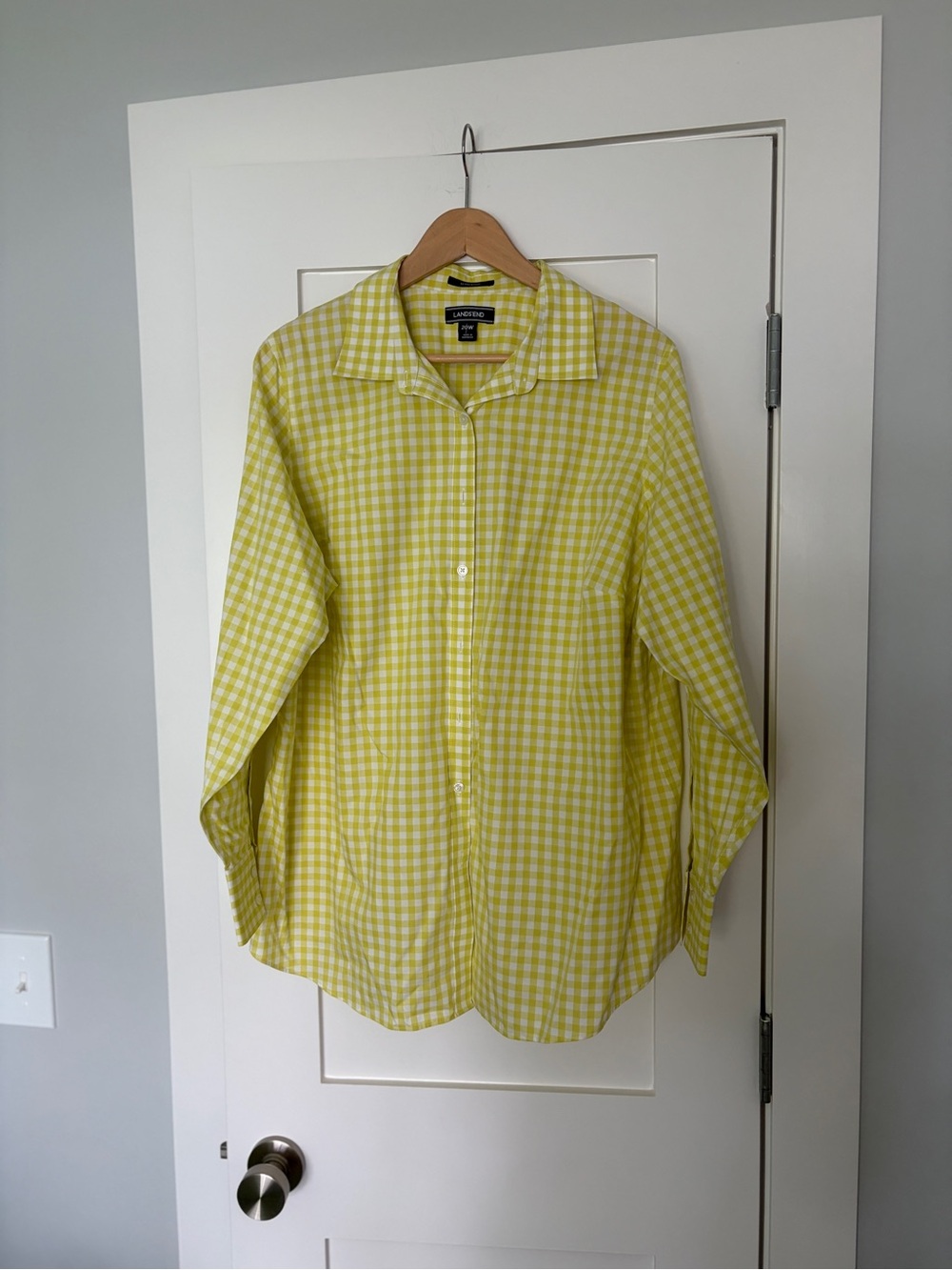 Lands' End Yellow Gingham  Button-Up Shirt
